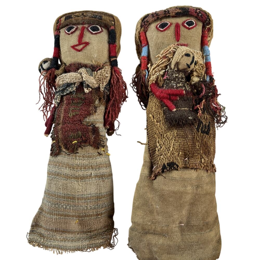 2 Chancay Peruvian Burial Dolls Cotton‎ Fabric Funeral